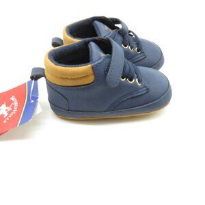 Beverly Hills Polo Club Baby Shoes Size 4 Navy & Tan Faux Leather Soft Sole NWT